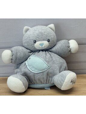 Kaloo Cat Kitten Stuffed Animal Plush Gray Striped Blue Bird  Baby 2012 NOS NWT